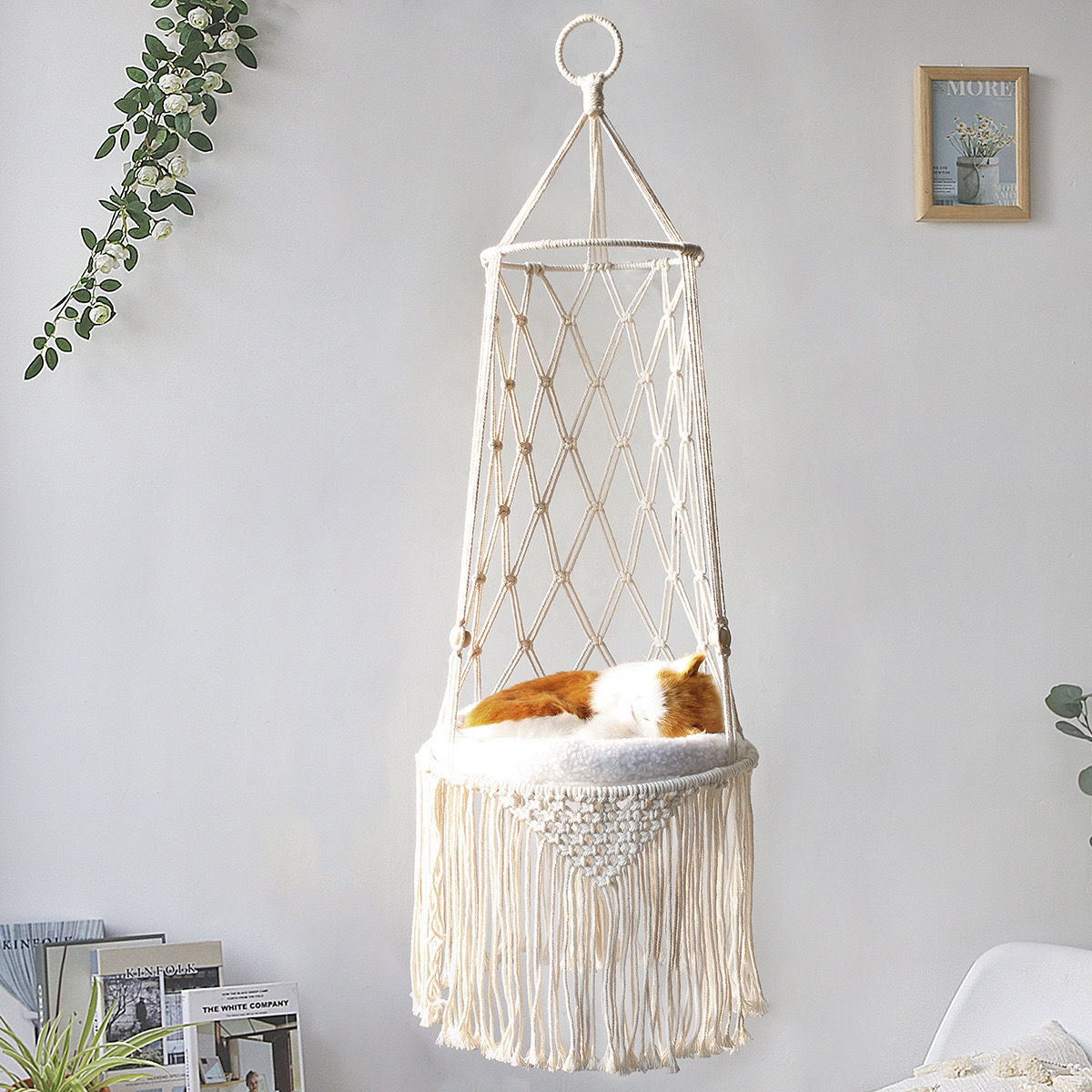 Macrame Cat Hammock – Boho Hanging Bed for Stylish Cats - Glow My Cat