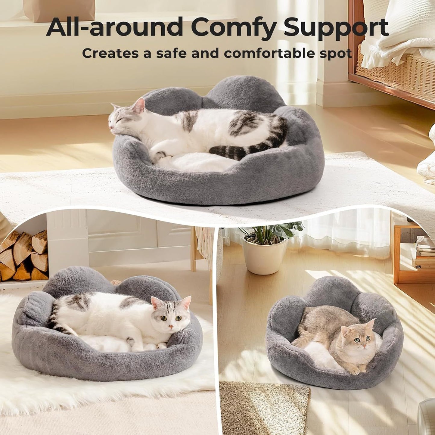 Fluffy Flower Cat Bed – Cozy, Cute & Non-Slip Comfort - Glow My Cat