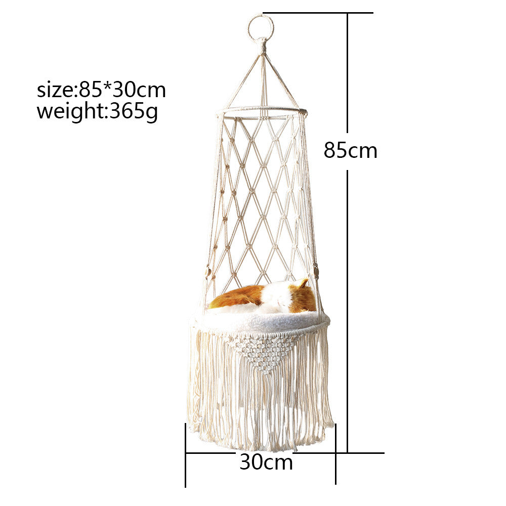 Macrame Cat Hammock – Boho Hanging Bed for Stylish Cats - Glow My Cat
