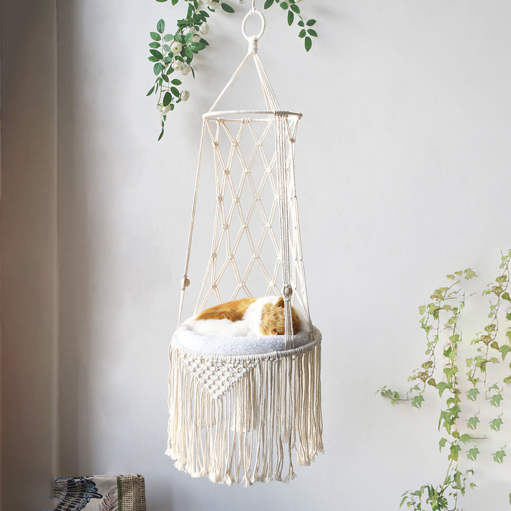 Macrame Cat Hammock – Boho Hanging Bed for Stylish Cats - Glow My Cat