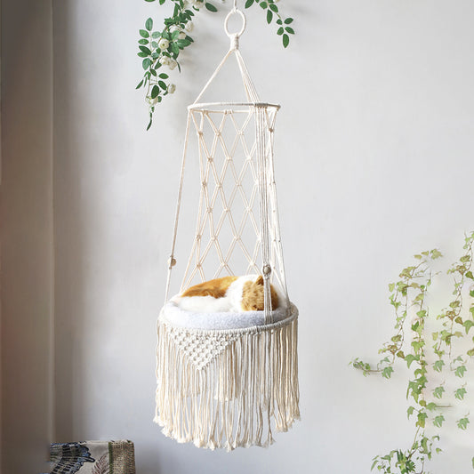 Macrame Cat Hammock – Boho Hanging Bed for Stylish Cats - Glow My Cat